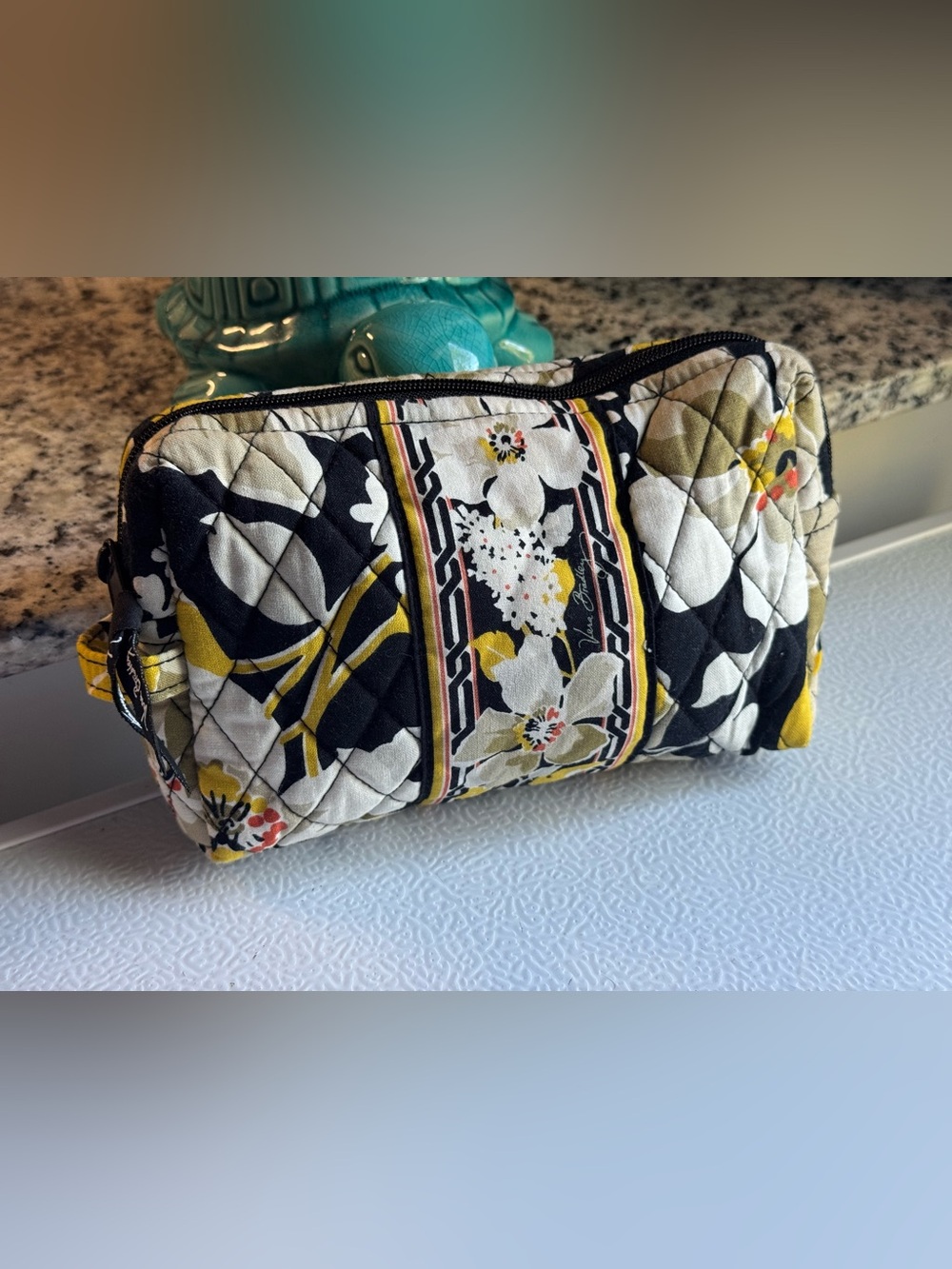 Vera Bradley Quilted Floral Cosmetic Pouch - Black, White & Yellow